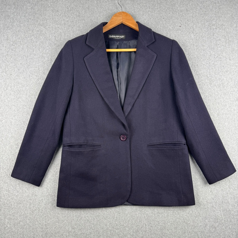 Savannah Blazer Womens 12 Navy Blue Single Button Notched Lapel Professional